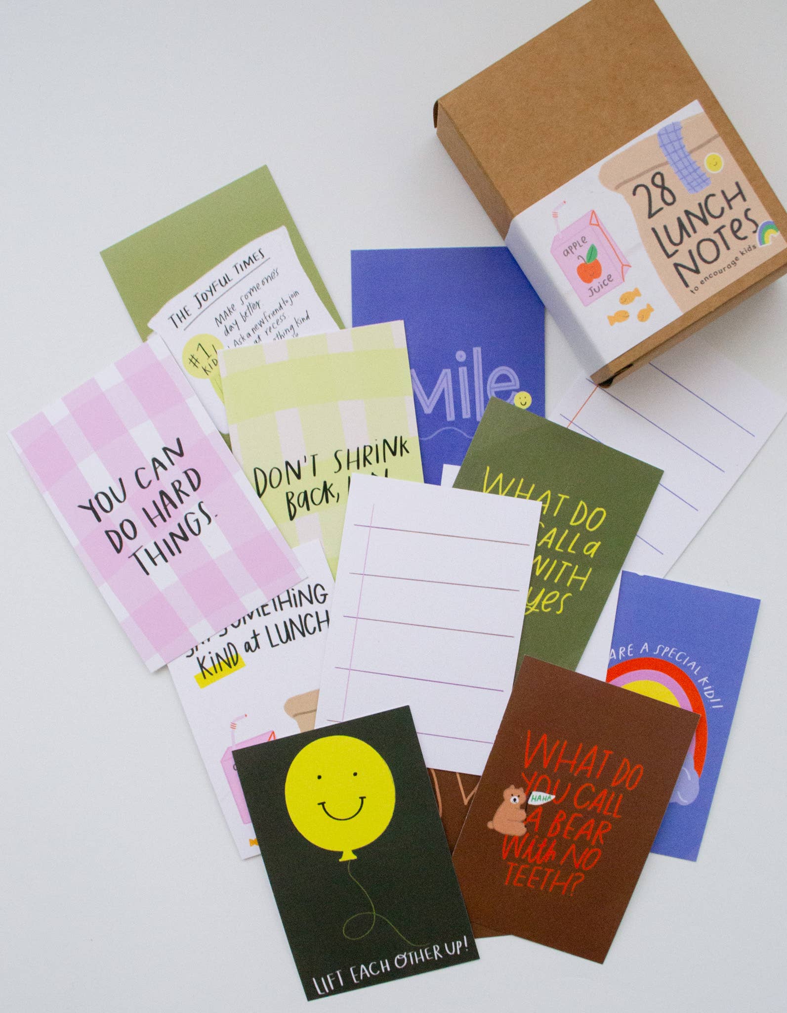 give with joy – Großhandel Briefpapier-/Postkarten-Set – 28 Mittagessen-Notizen für Kinder, Witze, Ermutigungen und Anregungen3
