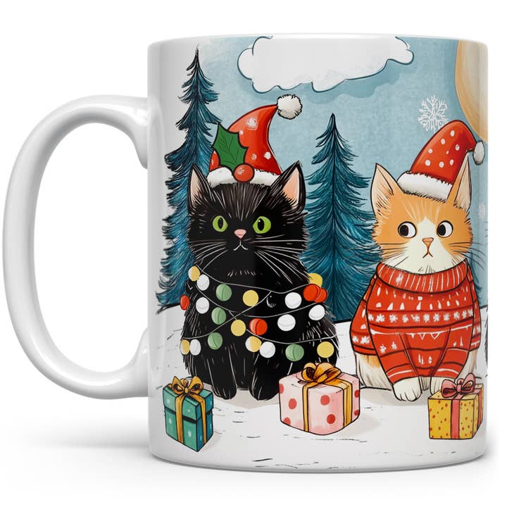 Festive Winter Christmas Cats Mug, Cute Cat Holiday Gifts for wholesale by Loftipop