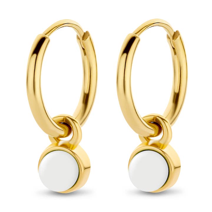 Boucle d'oreille en acier CO88 avec pierres de jade blanc ipg pour la vente par CO88 Collection