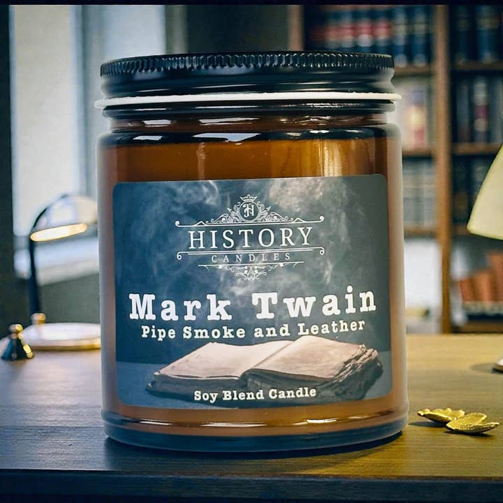 MARK TWAIN Candle | Pipe Smoke and Leather | History Candle for wholesale by History Candles