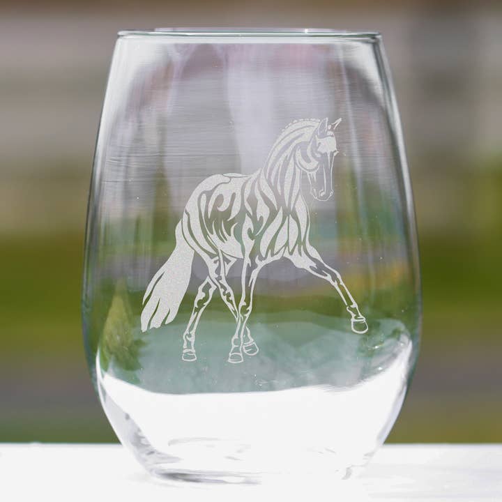 Classy Equine - Wholesale Wine Glass - Dressage Horse Half Pass Stemless Wine Glasses