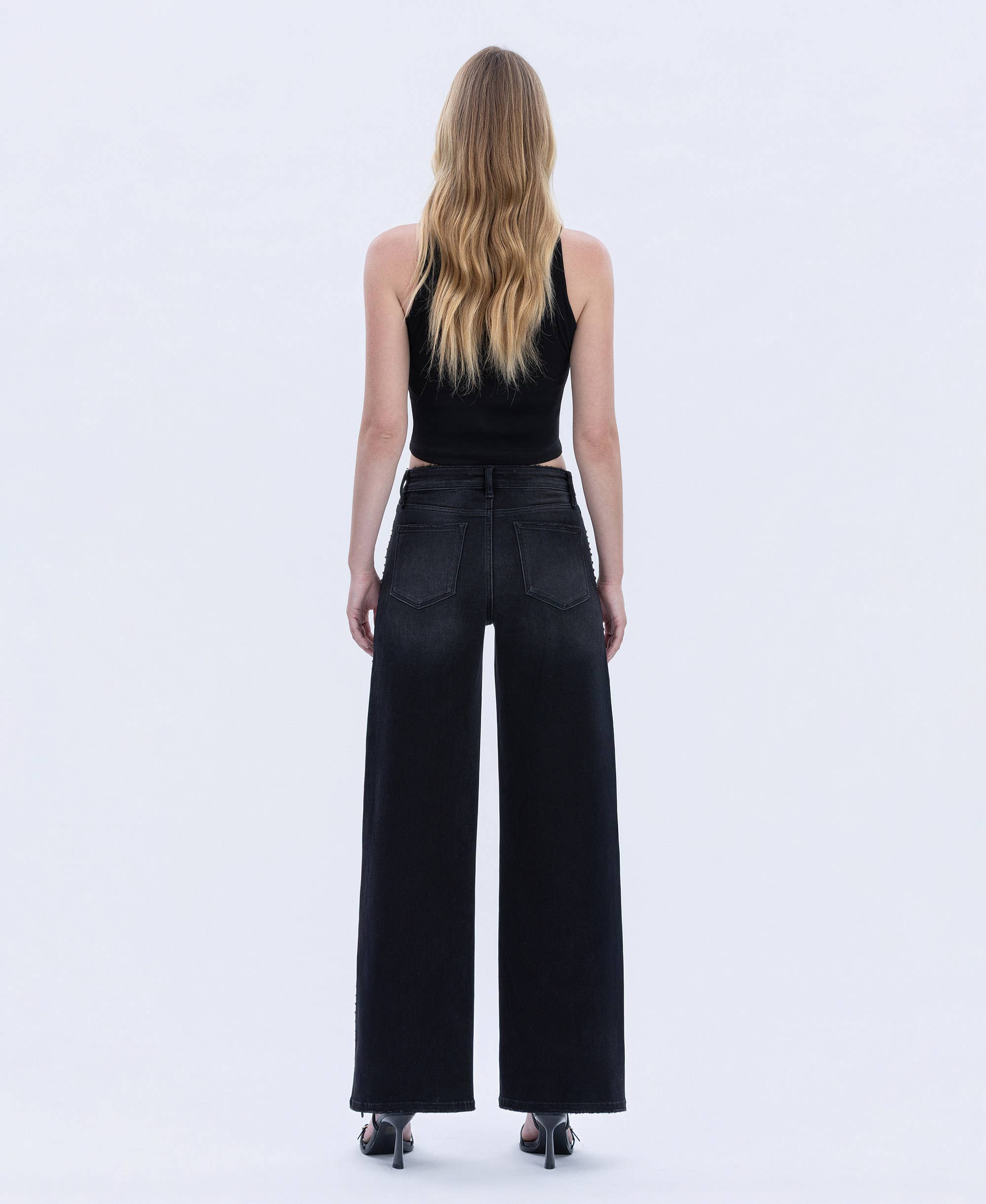 Noir JEAN LARGE DÉTAIL CLOU TÊTE DE DÔME ARGENTÉE HAUTE V3712BK en vente sur Faire6