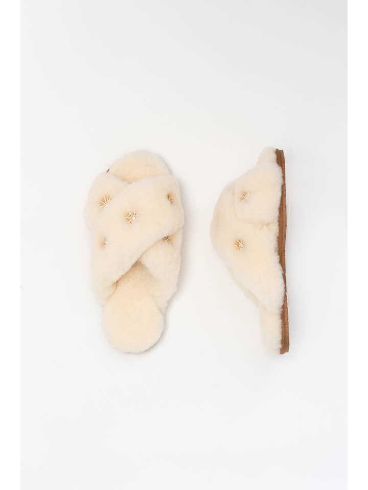 Beige Lædersutsko med rhinsten for engroshandel på Faire1