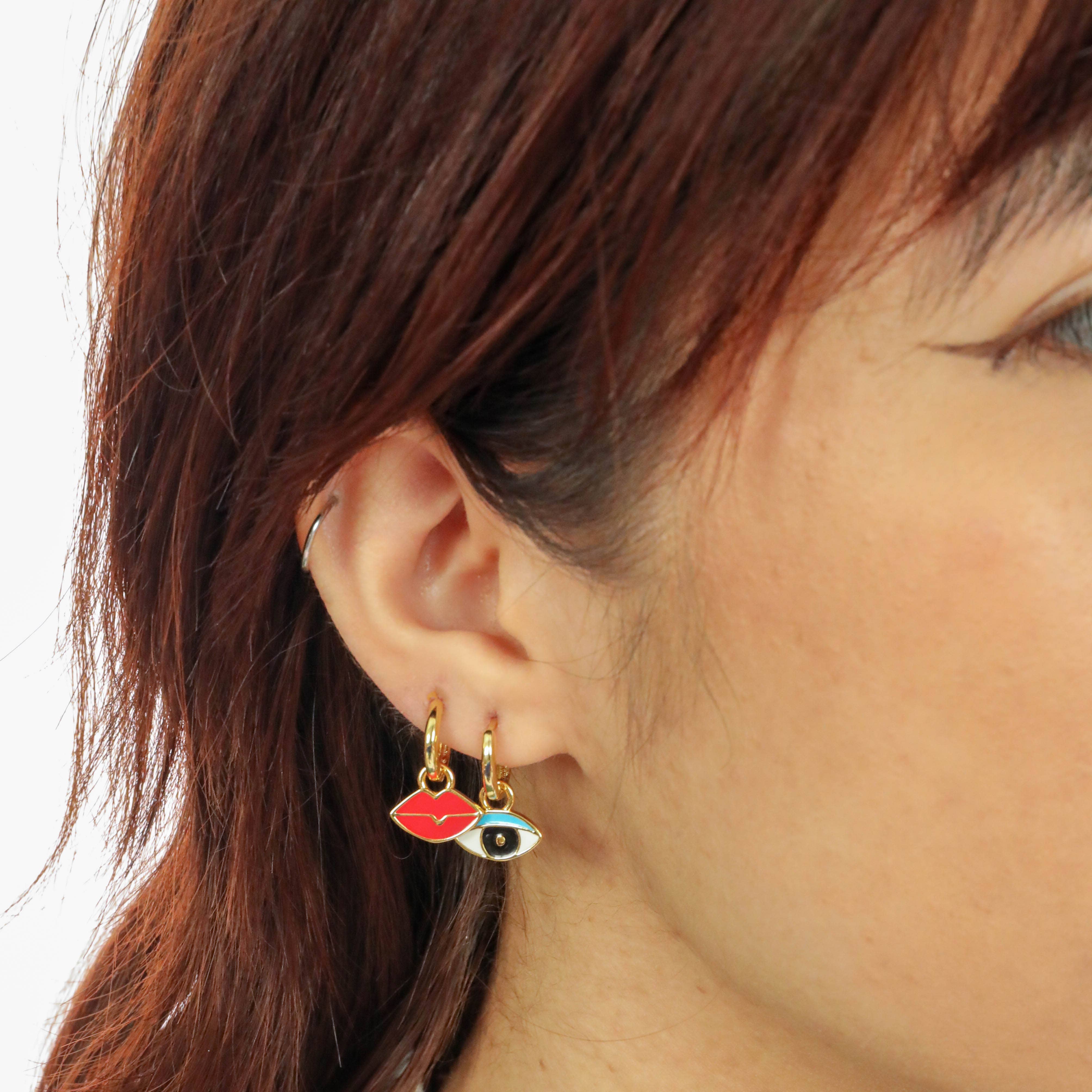 Yellow Owl Workshop - Wholesale Huggie Earrings - Hoop Earrings - Eye/Lips - Gold Statement Jewelry3