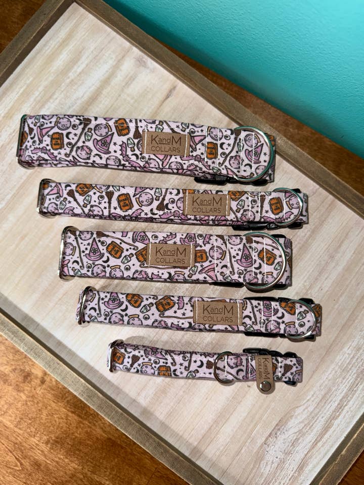 Purple Potions Dog Collar, Halloween, Bats, Witches for wholesale by K and M Collars