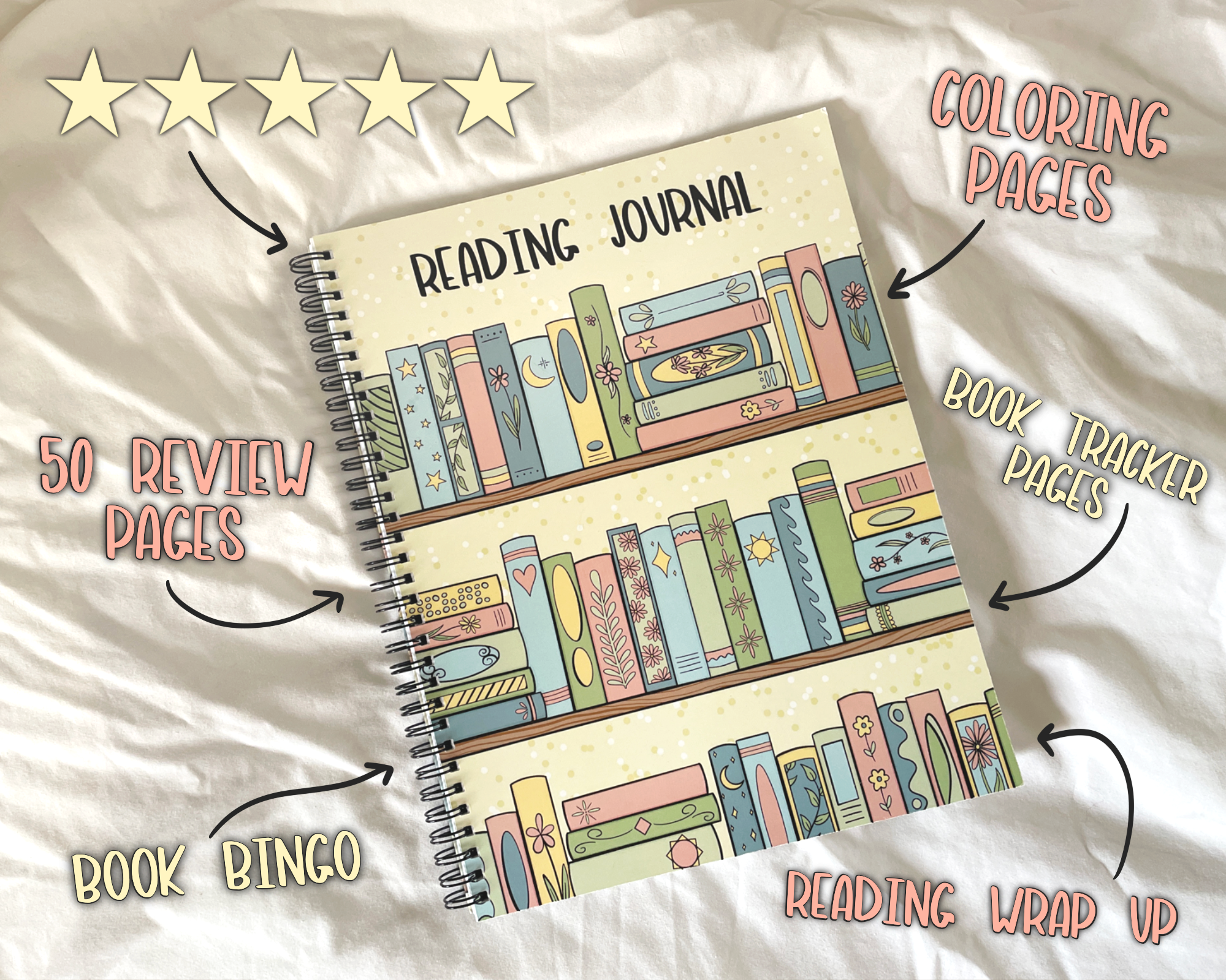 The Peachy Polka Dot – Engroshandel Notesbog – Læsedagbog, 50 sider med boganmeldelser spiralbundet notesbog4