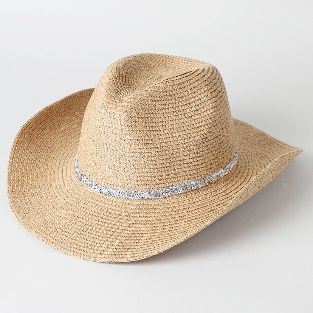 Fashion City – wholesale Cowboyhatt - Dam – Panamahatt cowboy med strå och band av strass2