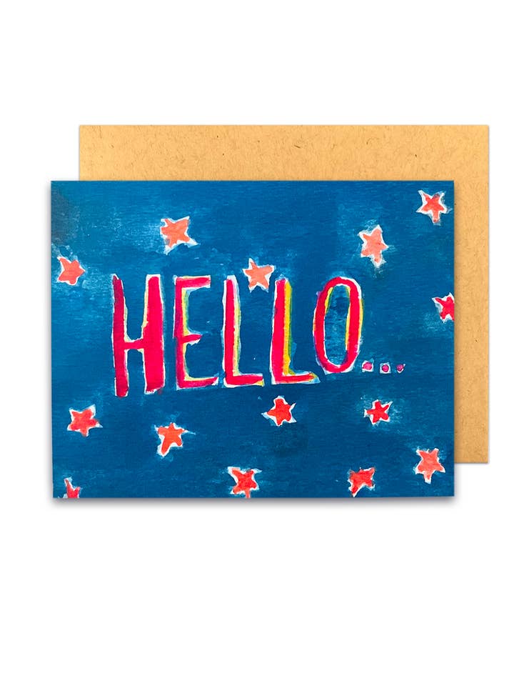 Blank card. hand drawn HELLO with water color for wholesale by LadooLadoo