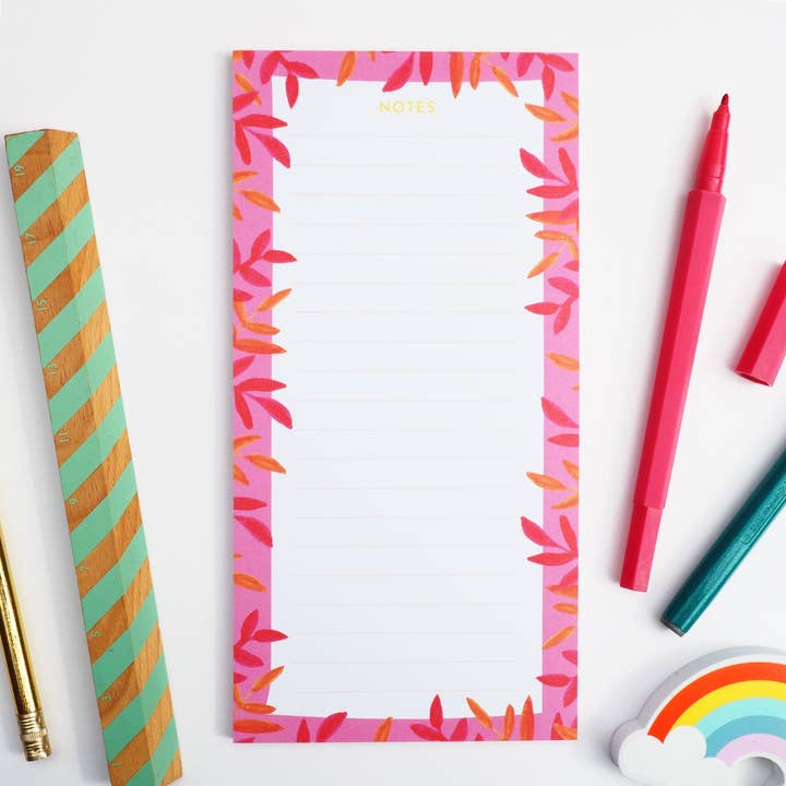 Blocco note per lista della spesa rosa e arancione per la vendita all'ingrosso da parte di Little Fish Stationery