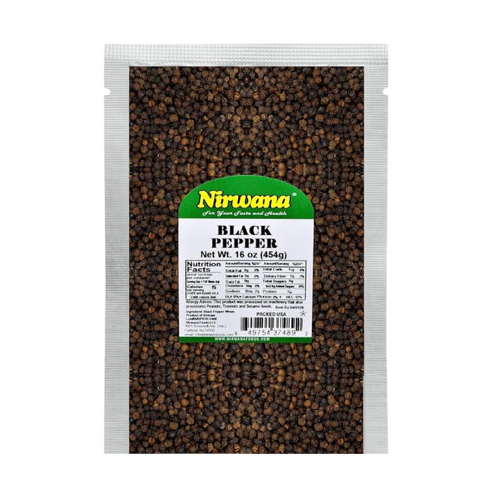 Nirwana Whole Black Pepper – 16oz (1lb) Pouch for wholesale by Kings Group Distribution