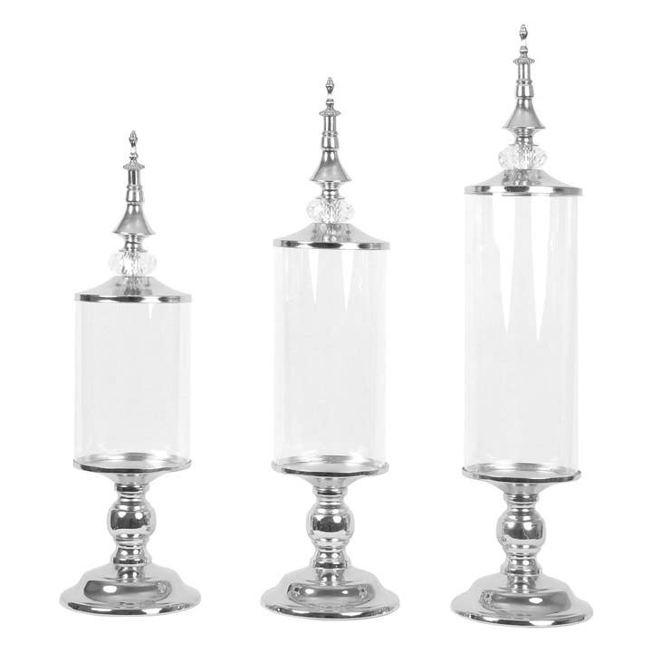 Clear Glass Olive Candy Jar With Lid 3pc/set - Silver for wholesale by Portofino International Trading, USA