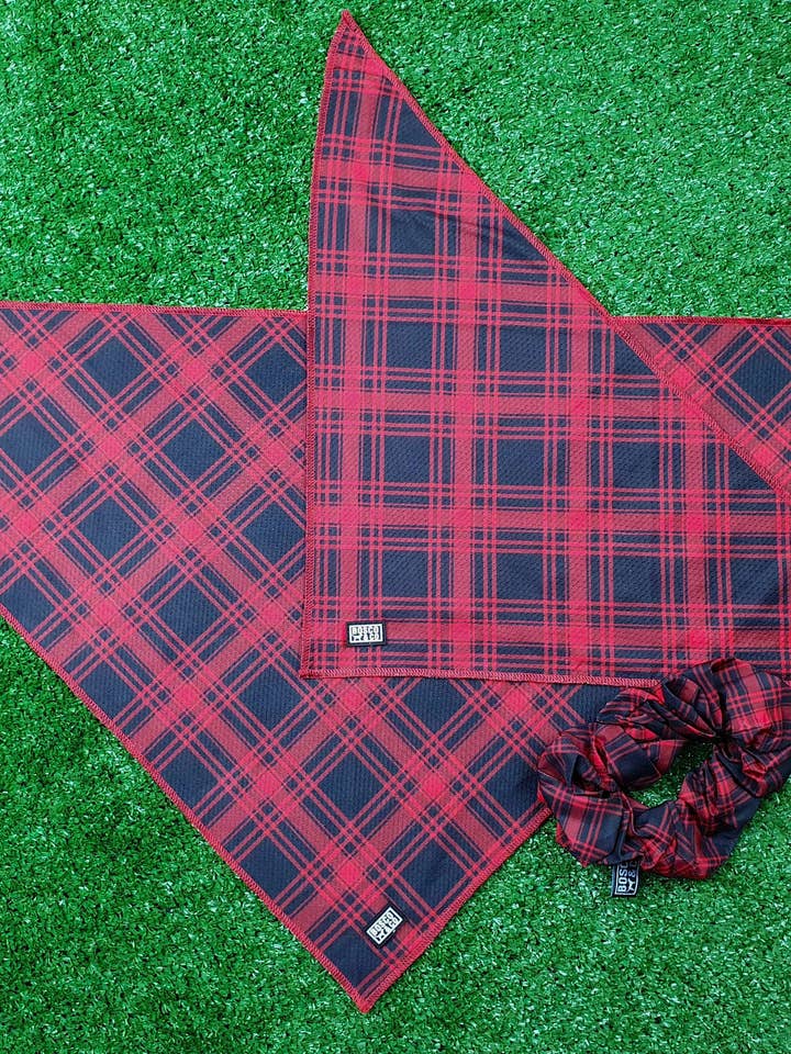 Bosco & Co Cooling Bandana: Black & Red Tartan for wholesale by Bosco & Co
