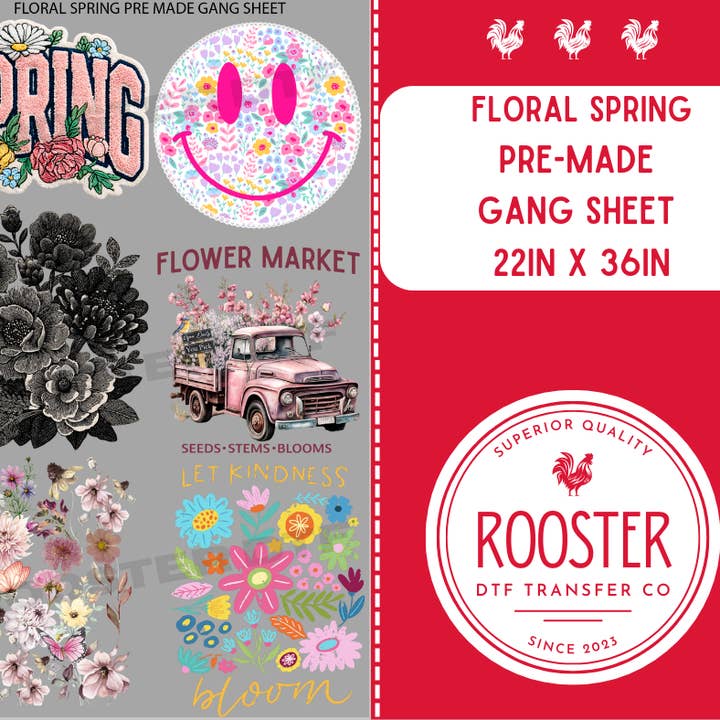 DTF TRANSFER ONLY - FLORAL SPRING PRE-MADE GANG SHEET (22x36in) for wholesale by Rooster DTF Transfer Co