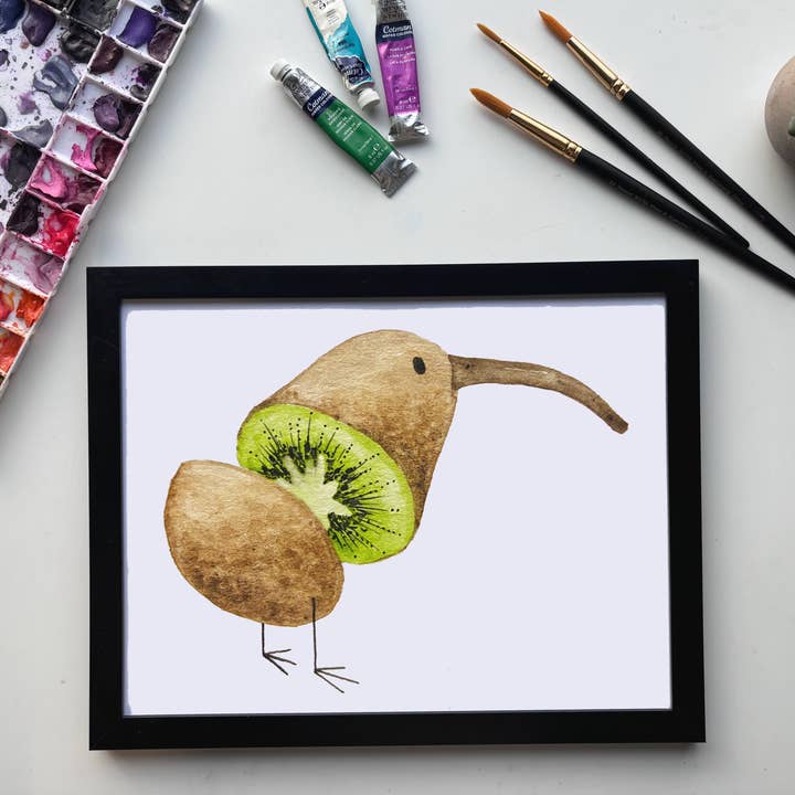Impresión en Acuarela de Kiwi – Arte de Frutas Tropicales con Juego de Palabras para venta al por mayor de Owlfeathers Watercolor