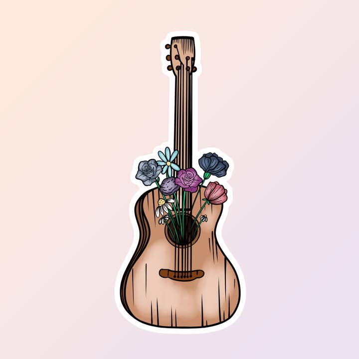 Bloemen gitaar sticker, esthetische stickers, muziekstickers voor wholesale door Sorry Not Sorry Co