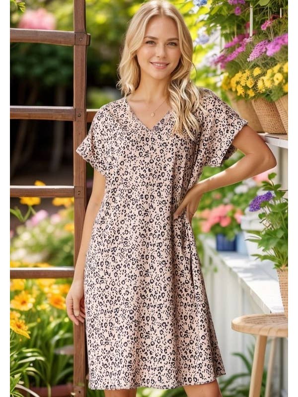 HEIMISH - Wholesale Dress - Women's - ED6884-10 SHORT SLEEVE ANIMAL PRINT DRESS