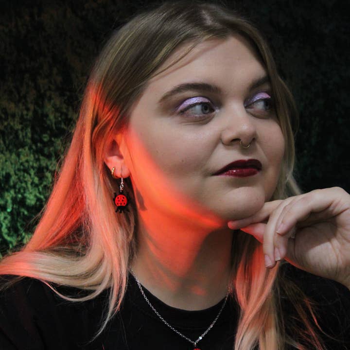 Sour Cherry - Wholesale Dangle Earrings - Dotty For You Ladybird Earrings - Bright Red3