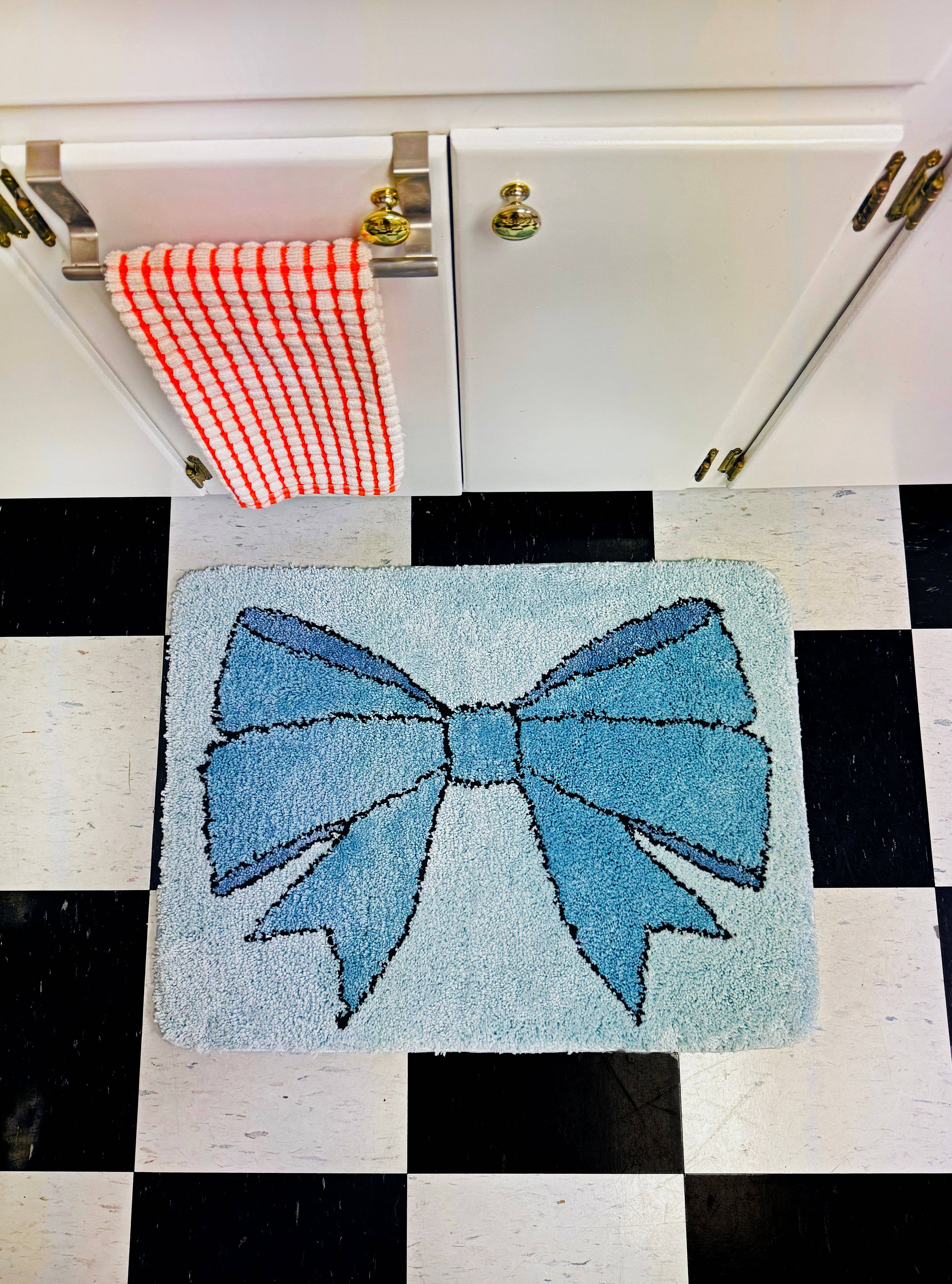 A Shop of Things - Wholesale Bath Mat - Blue Bow Design Polyester Bath Mat1