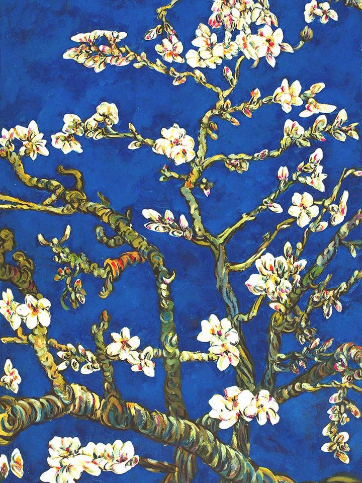 Takken van een amandelboom in bloei, saffierblauw voor wholesale door La Pastiche