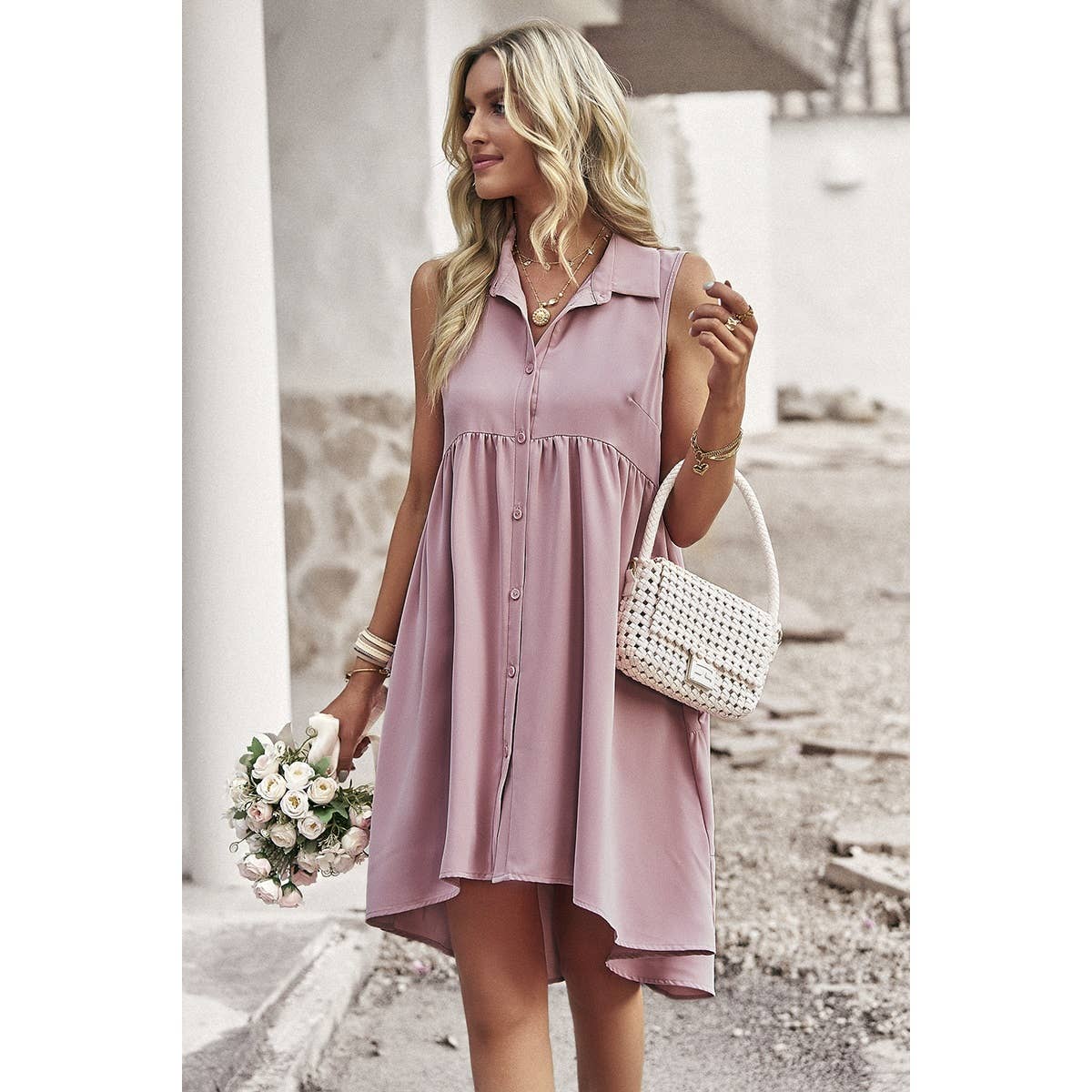 Supreme Fashion - Wholesale Dress - Women's - Sleeveless Solid Peplum Shirt Dress18