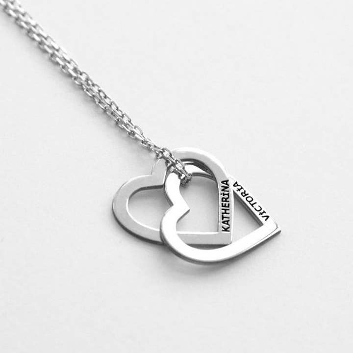 JoyPersonalized - Wholesale Pendant/charm necklace - Custom Double Heart Name/ Word Necklace5