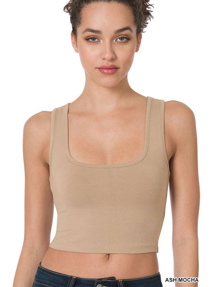 ASH MOCHA .SI-22923 Square Neck Cropped Tank Top for wholesale on Faire