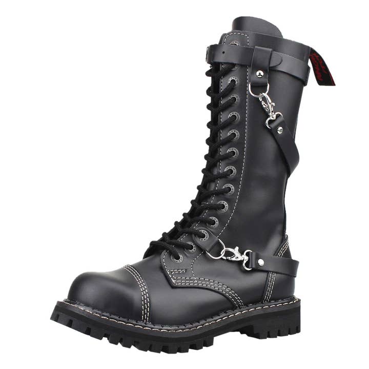 3 alças de 14 furos - couro preto por atacado de Angry Itch - Premium Boots