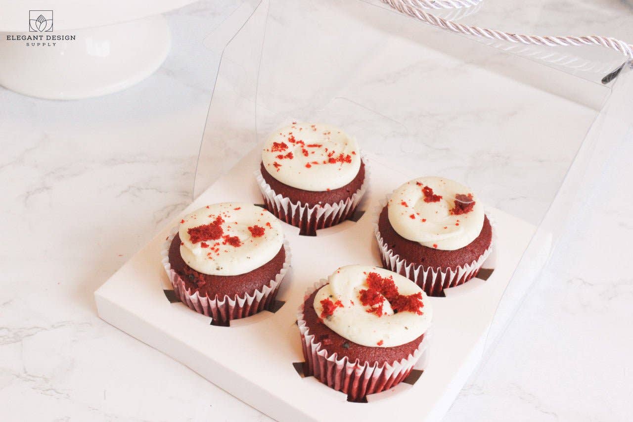 Elegant Design Supply - Vente Caissettes en papier pour cupcakes/muffins - Boîte transparente pour 4 cupcakes ordinaires avec ficelles (lot de 2)6