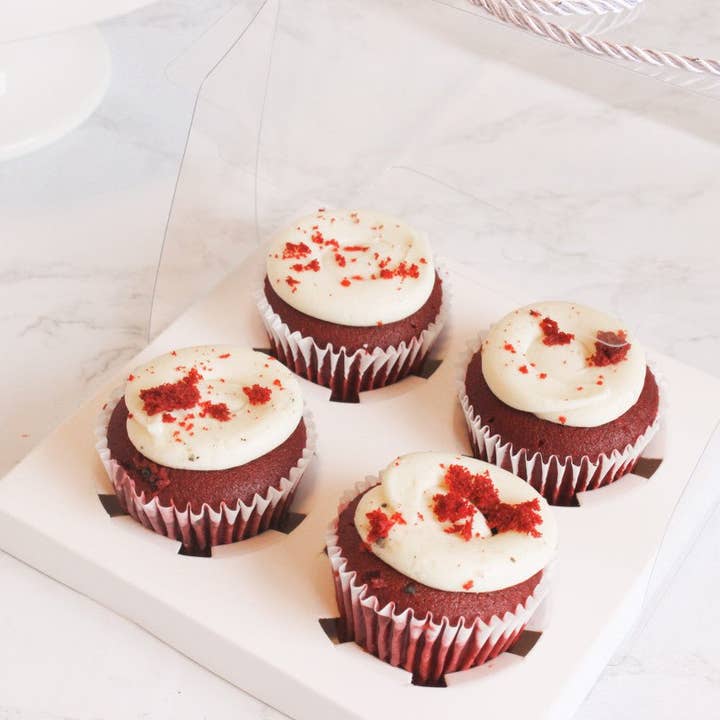 Elegant Design Supply - Vente Caissettes en papier pour cupcakes/muffins - Boîte transparente pour 4 cupcakes ordinaires avec ficelles (lot de 2)6