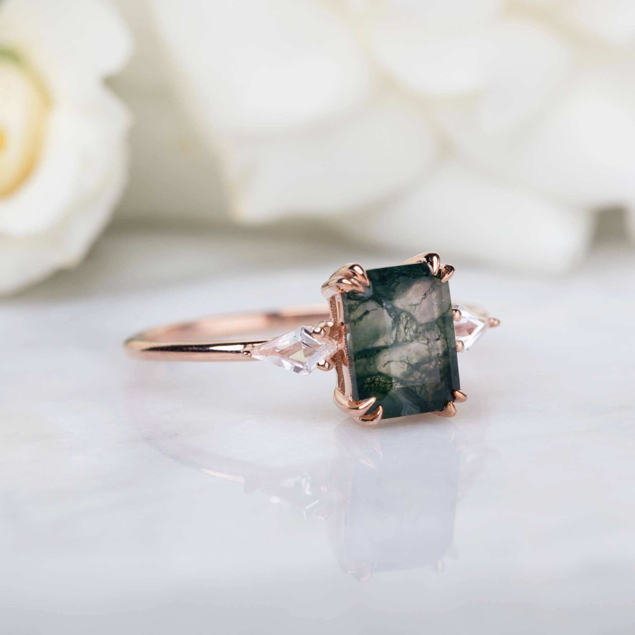 La Kaiser - Wholesale Single Stone/Solitaire Ring - 9kt Rose Gold Moss Agate & Topaz Annabelle Ring2