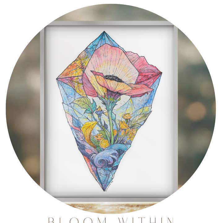 Impresión de Arte Bloom Within - Arte Botánico de Cristal de Amapola 8.5x11 para venta al por mayor de Mandala Gems