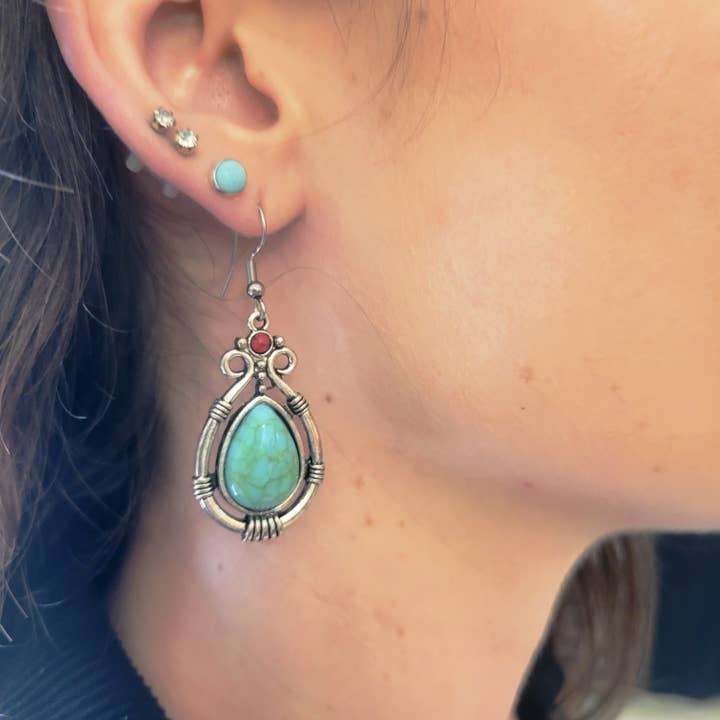 Pendientes de lágrima de plata con turquesa y coral para venta al por mayor de Julie Rose Originals