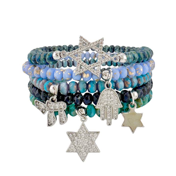 Love, Lisa - Wholesale Charm/Dangle Bracelet - Harper Chai Hamsa Star of David Stack of Judaic Bracelets