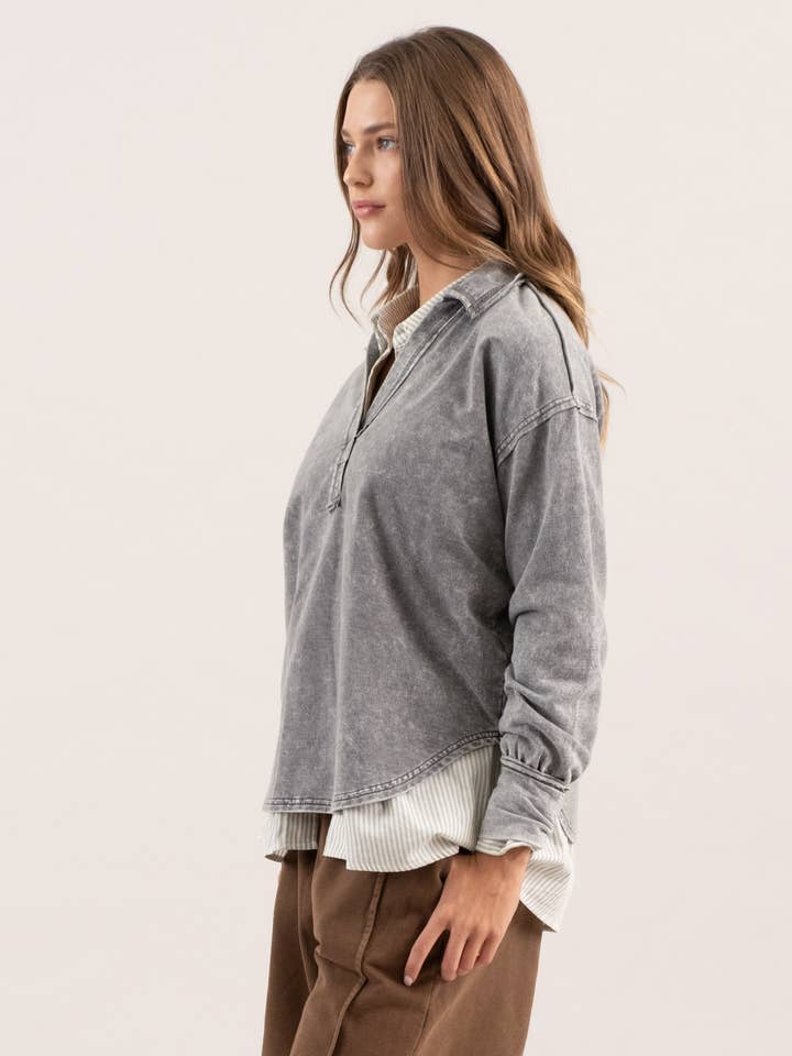 Blu Pepper - Wholesale Knit Top - Women's - WASHED COLLARED LONG SLEEVE KNIT TOP7