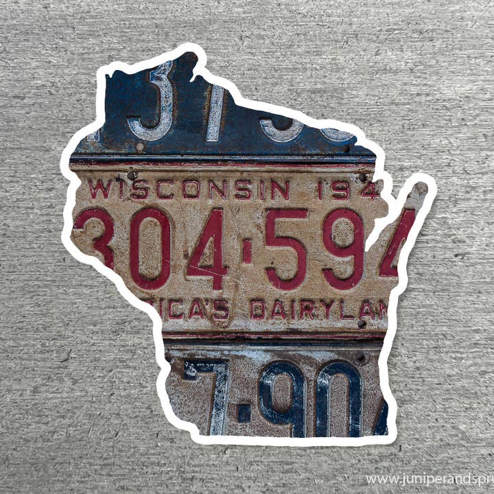 Wisconsin Waterproof Vinyl Sticker Vintage License Plates for wholesale by Juniper & Spruce