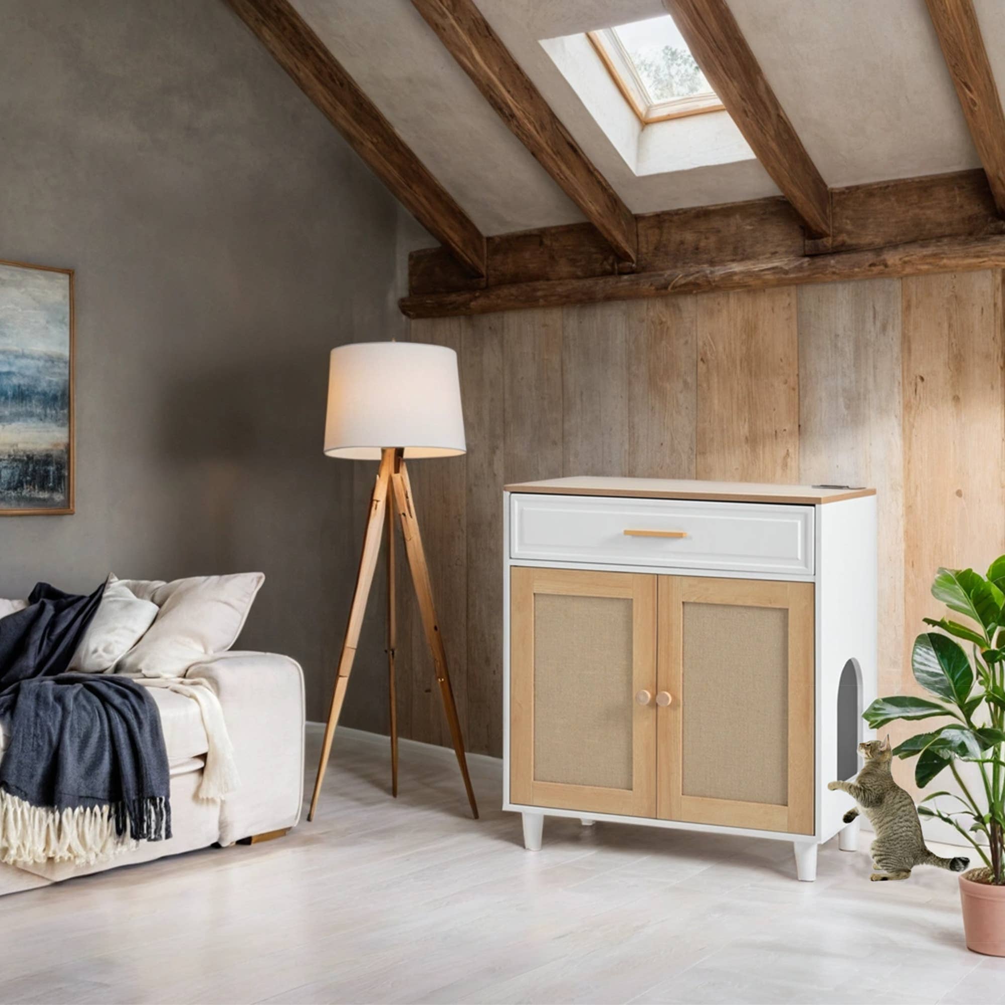 39F Inc. - Vente Griffoir – chat - Bac à litière pour chat adapté aux animaux avec porte à gratter et prise