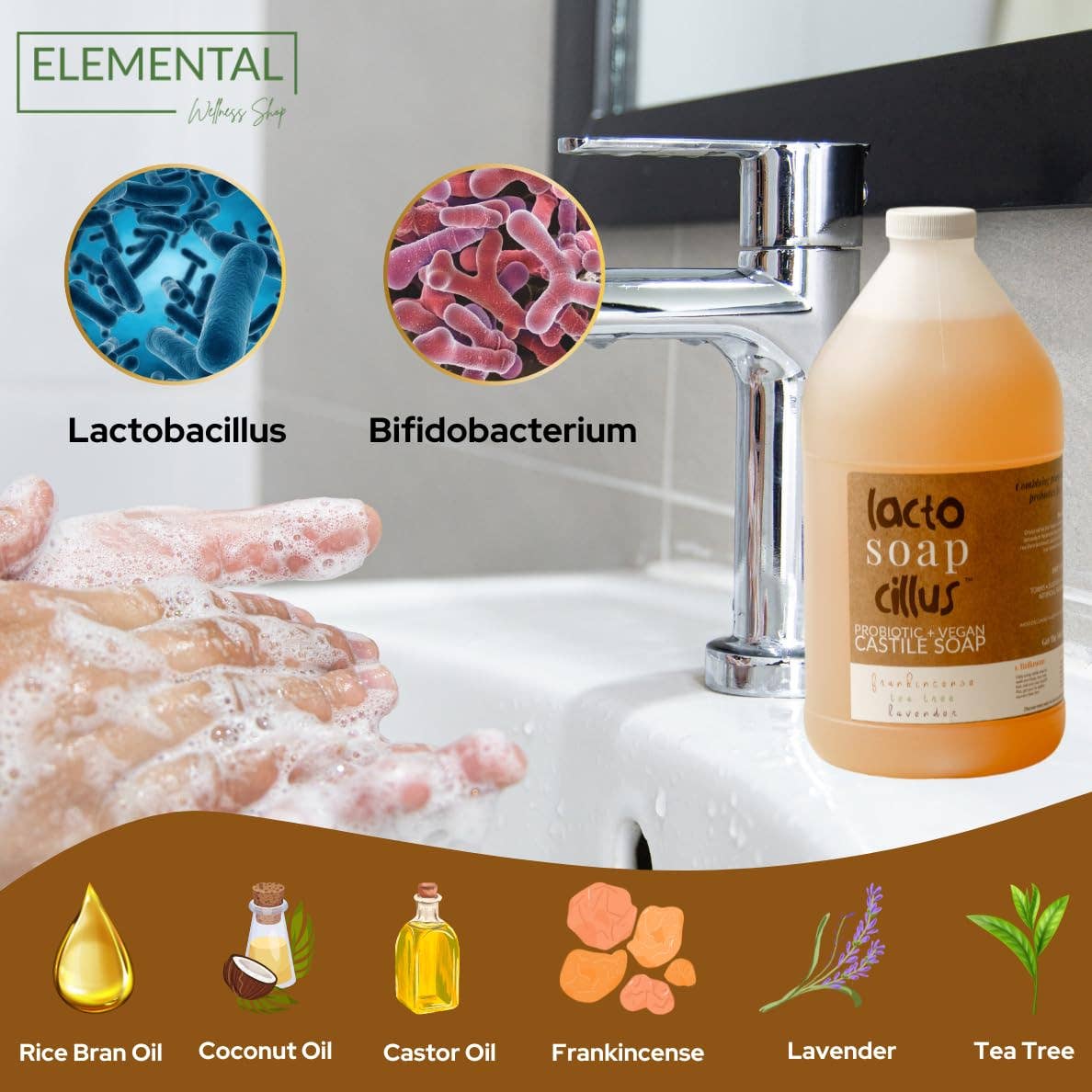 Elemental Wellness | Soap & Toxin-Free Living – wholesale Body wash/shower gel – Frankincense Castile Soap | Bulk Natural Soap (64 oz)6