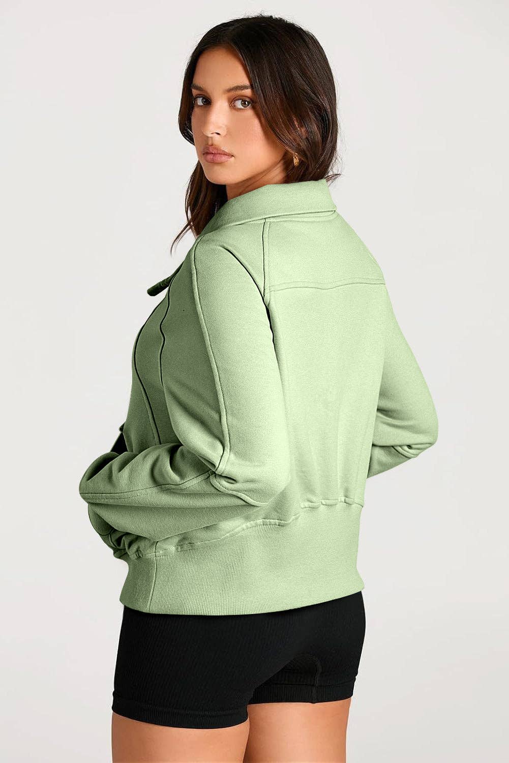 Lovesoft - Wholesale Sweatshirt - Women's - Solid Color Quarter Zip Stand Neck Kangaroo Pocket Sweatshirt12
