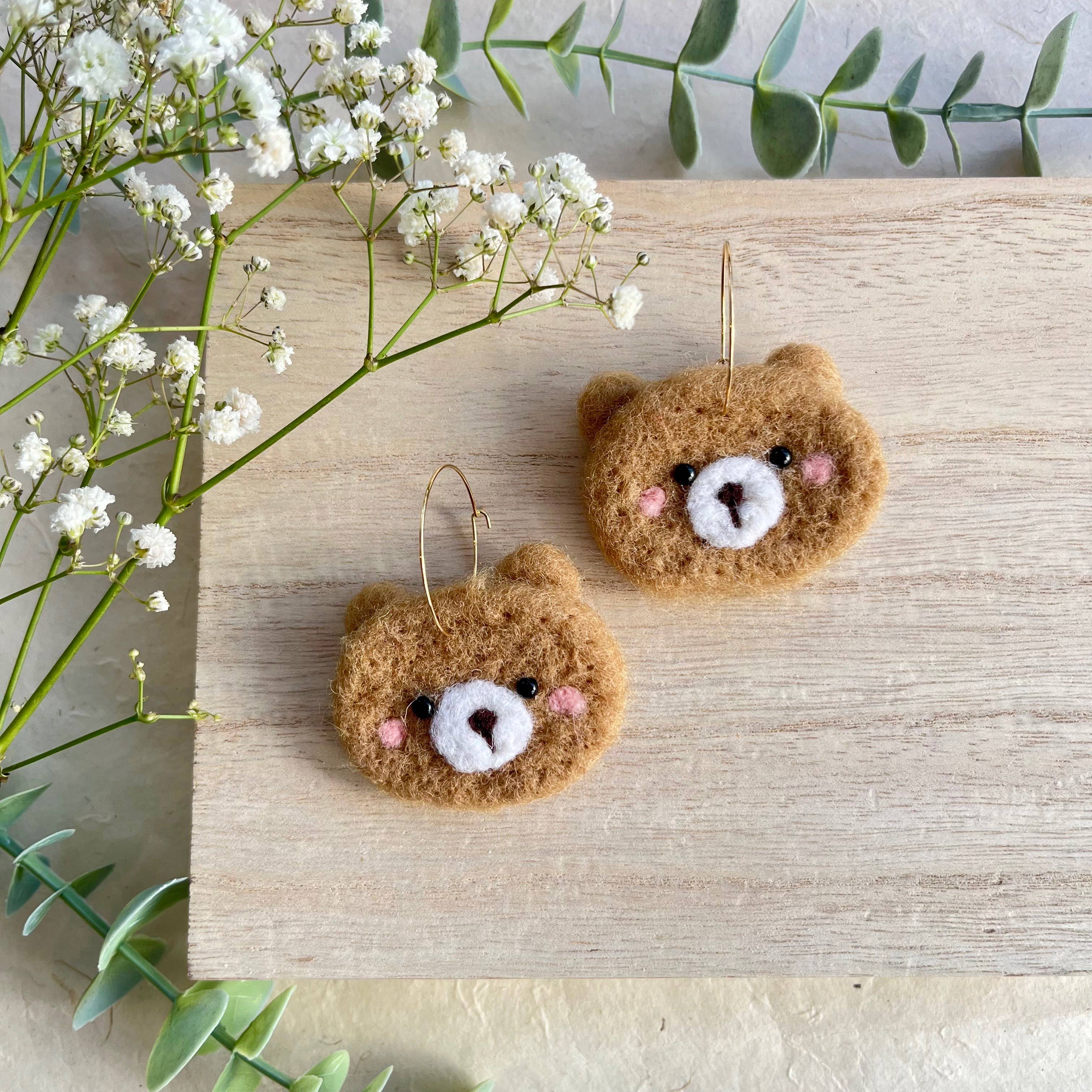 Honey Loom Designs - Wholesale Dangle Earrings - Sweet Bear Face Felt Earring