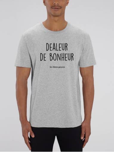 T-shirt homem Dealer de felicidade bio por atacado de Les Vilaines Filles