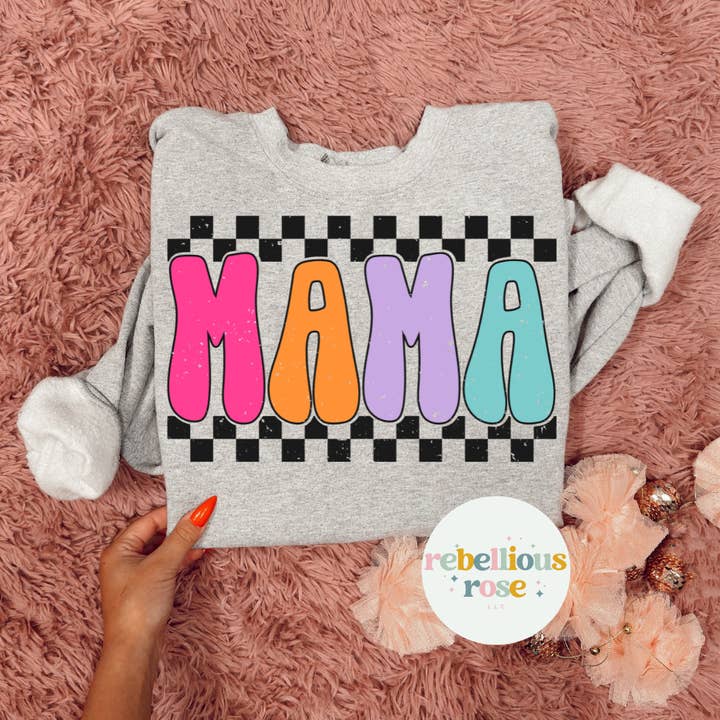 Neon Checkered Mama Crewneck Sweatshirt pour la vente par Rebellious Rose LLC
