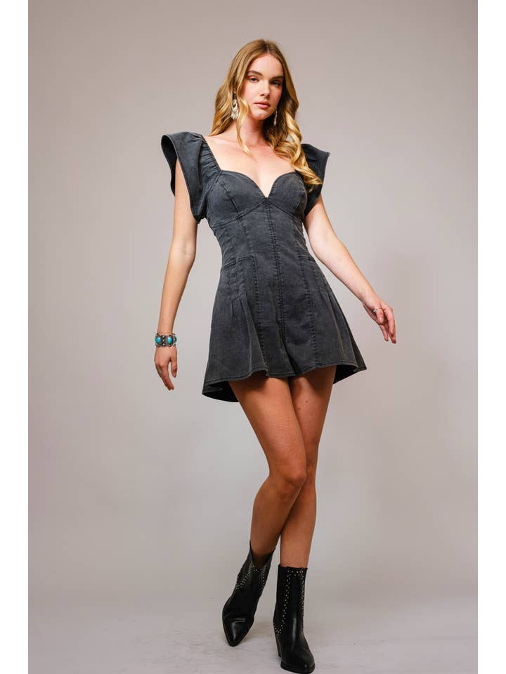 Blue B - Wholesale Romper - Women's - 52112R - Sweetheart Ruffle Sleeve Denim Romper11