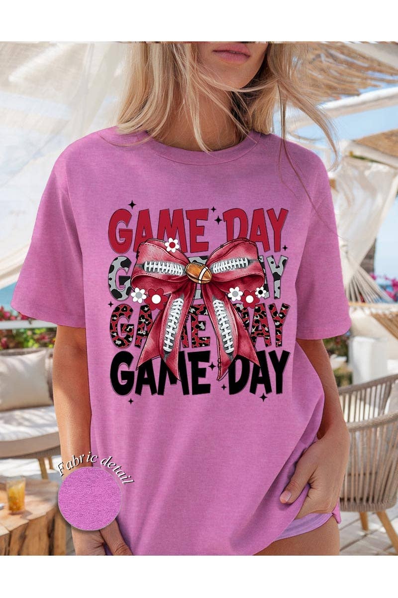 COLORBEAR - Wholesale T-Shirt (Graphic) - Women's - Red Silver Football Game Day Bow Heavy Cotton Tee4