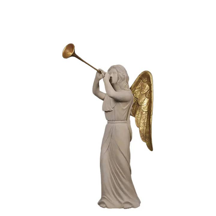 Angel With Trumpet Life Size Statue for wholesale by LM Treasures