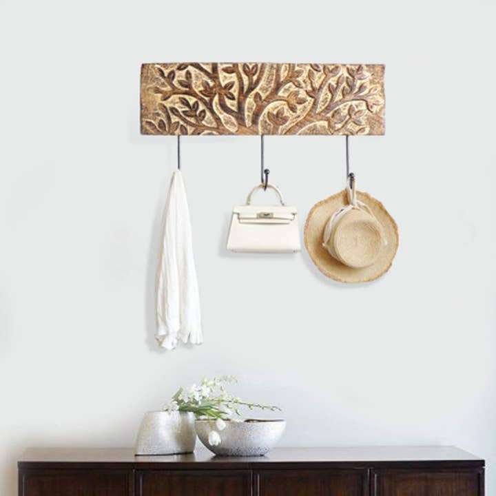 AK INTERNATIONAL - Wholesale Coat rack - Rustic Coat Rack - Wall Mounted Wooden 15 Inch Entryway Coat Hat Hooks - 3 Rustic Hooks, Solid Mango Wood. Perfect Touch for Your Entryway, Kitchen, Bathroom4