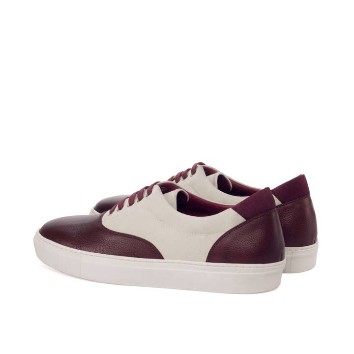 Le Ruux – wholesale Vardagssneakers - Herr – Unik Handgjord Top Sider Sneaker - målad Fullkorn Vinröd-Kid mocka Vit-Kid mocka Vin