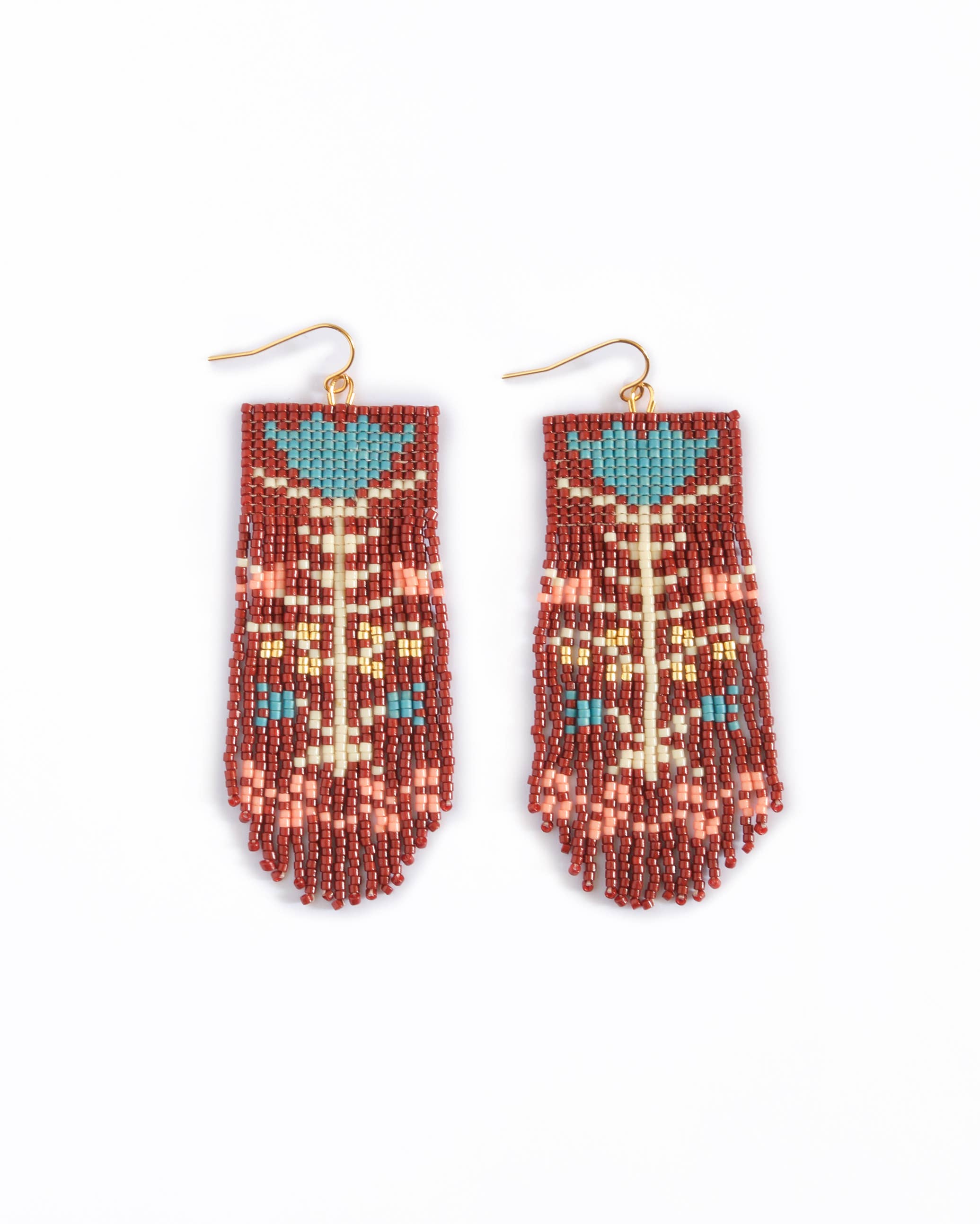 Mayana Designs Co - Wholesale Dangle Earrings - Beaded Handwoven Vintage Flower Fringe Earrings (Cream/Red)4