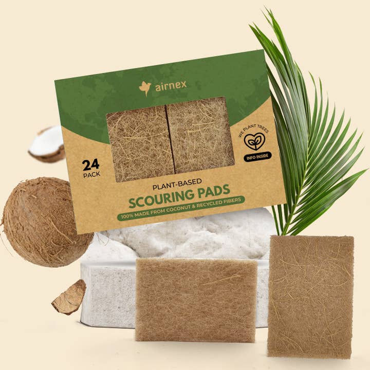 AIRNEX - Wholesale Cleaning Sponge - Eco-friendly Scouring Pad - 24 Pack Coconut Scourer