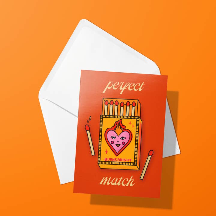 Valentine Day Perfect Match Greeting Card and Envelope for wholesale by With Love, Coral