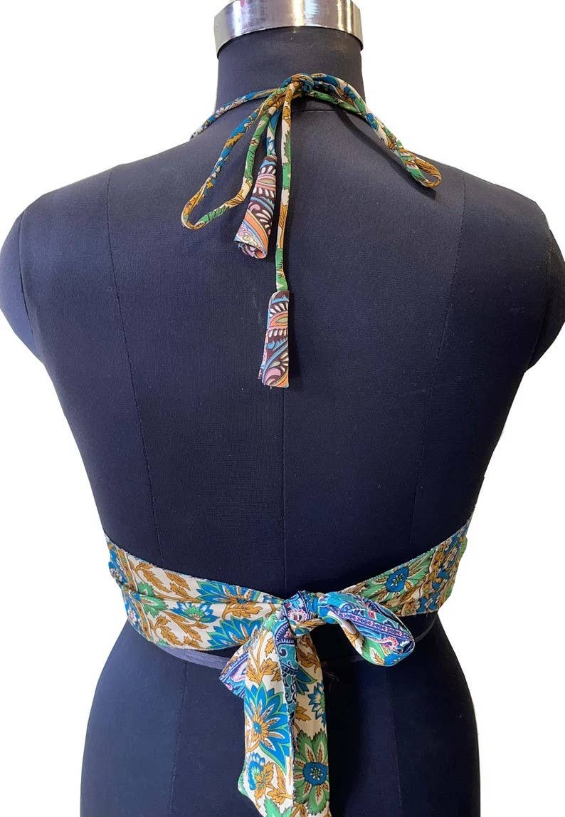 Bhawana Handicrafts - Wholesale Blouse - Women's - 5 Pcs Lot Women's Recycled Silk Halter Top Bralet Crop Top3